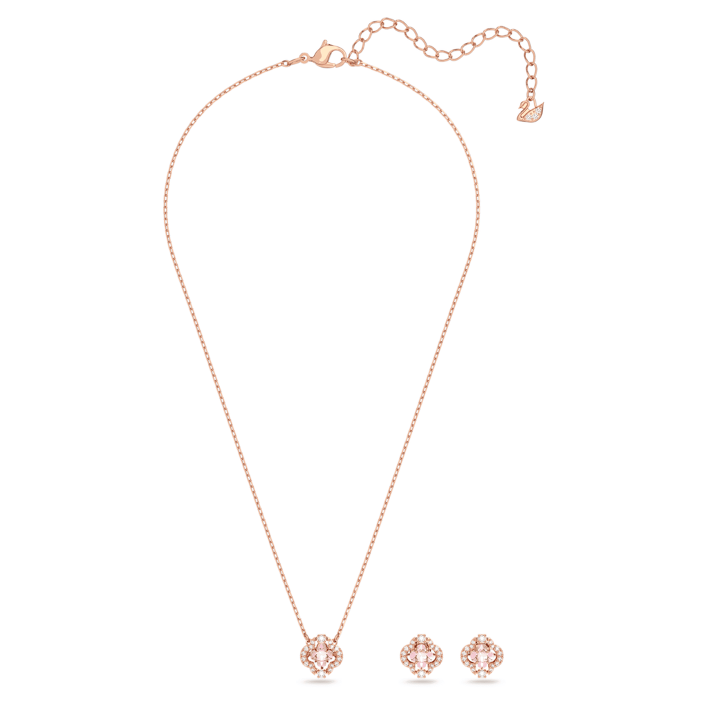 Swarovski Una set Mixed cuts, Clover, Pink, 18K rose gold finish