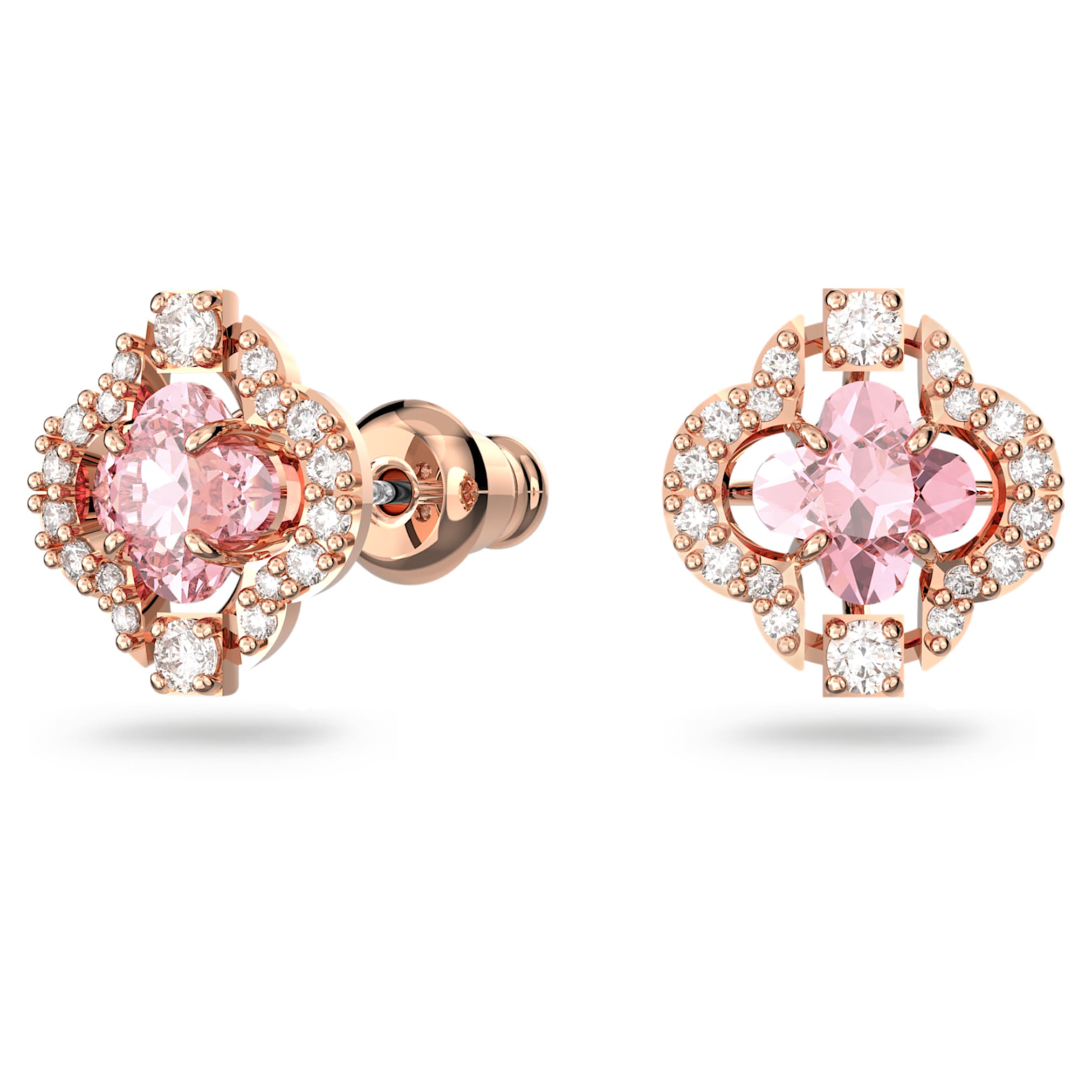 Swarovski Una set Mixed cuts, Clover, Pink, 18K rose gold finish