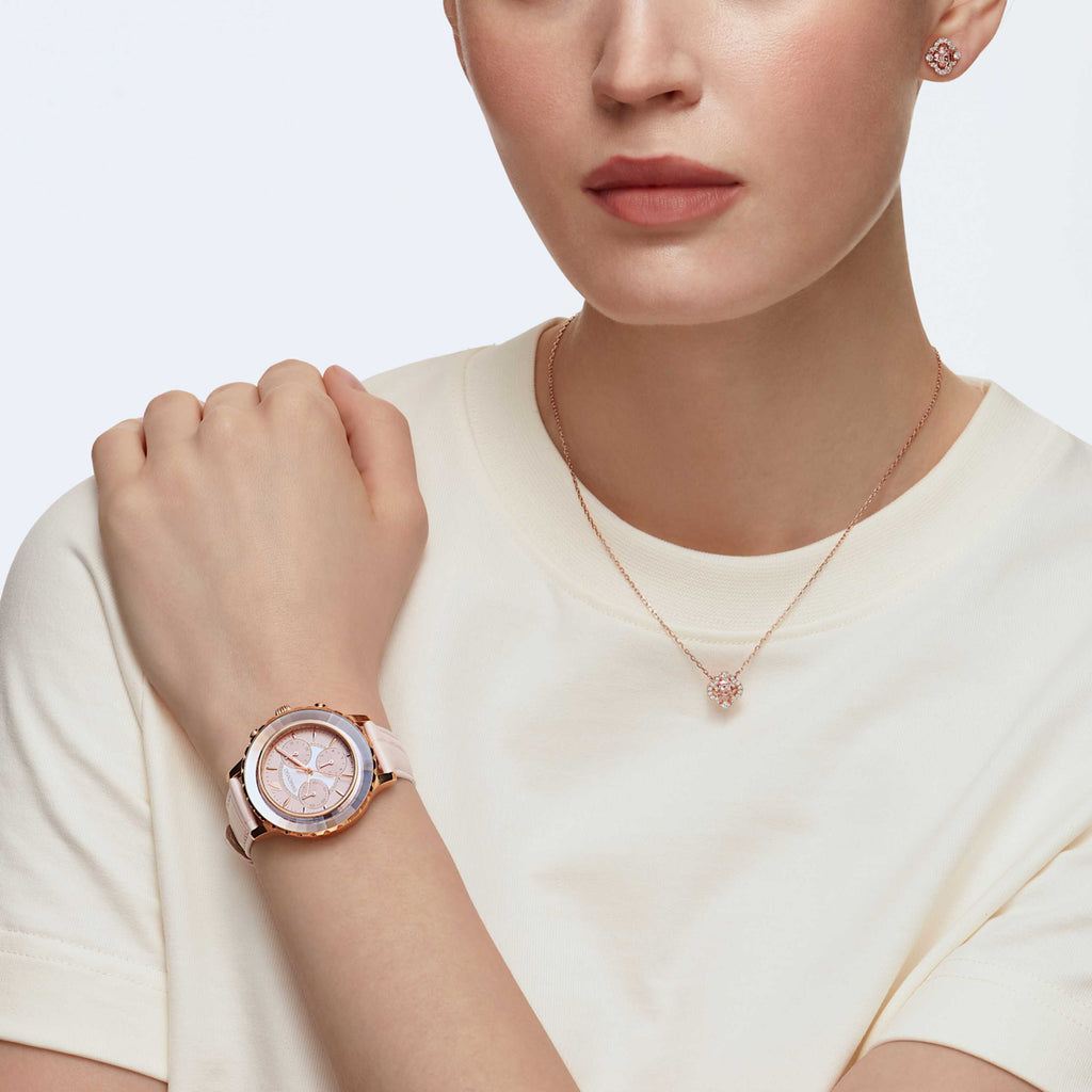 Swarovski Una set Mixed cuts, Clover, Pink, 18K rose gold finish