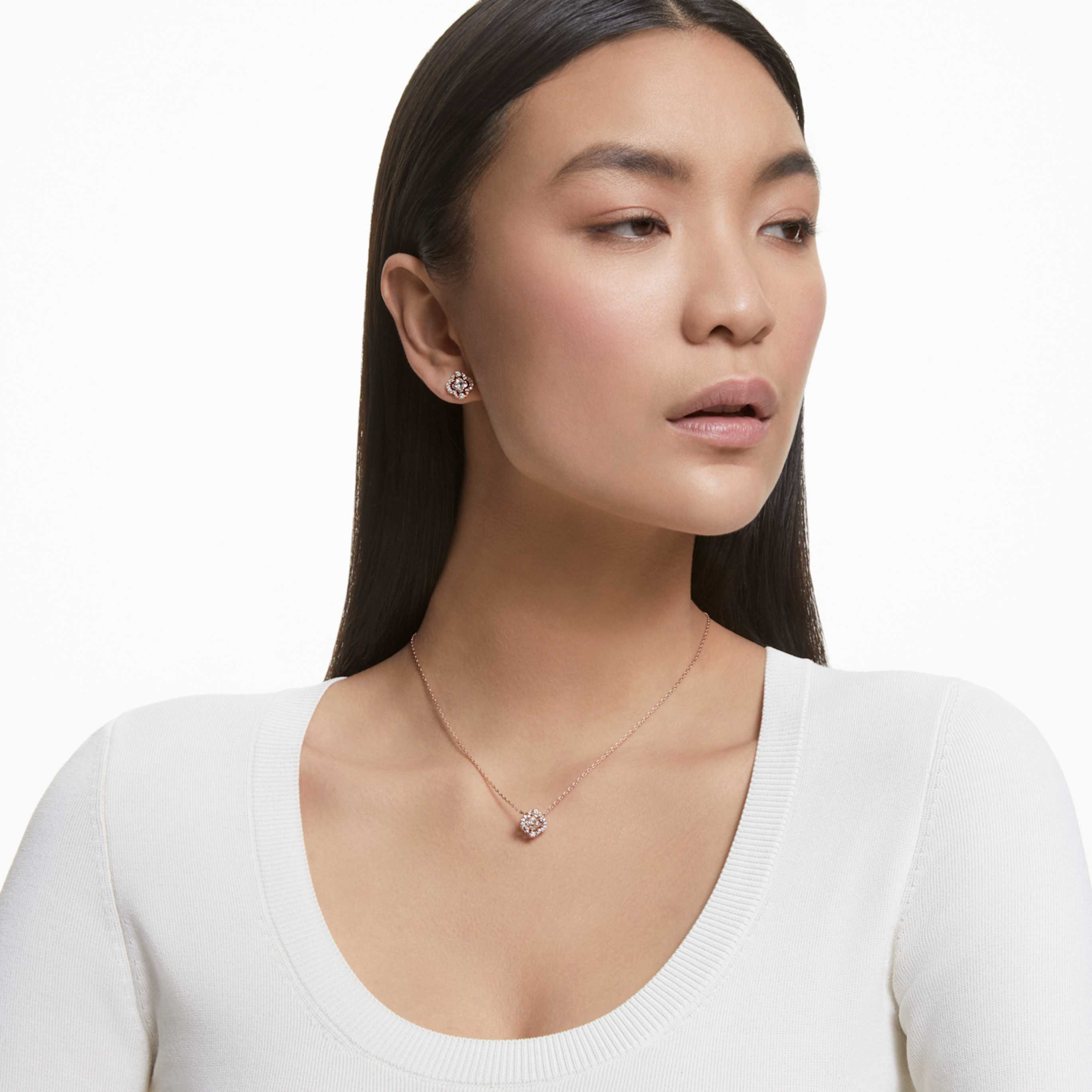 Swarovski Una set Mixed cuts, Clover, Pink, 18K rose gold finish