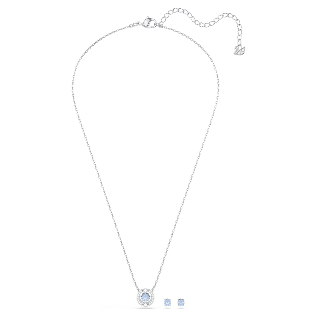 Swarovski Una set Round cut, Blue, Rhodium plated