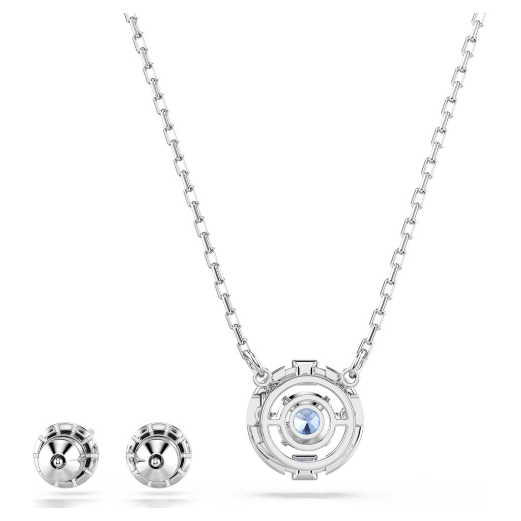 Swarovski Una set Round cut, Blue, Rhodium plated