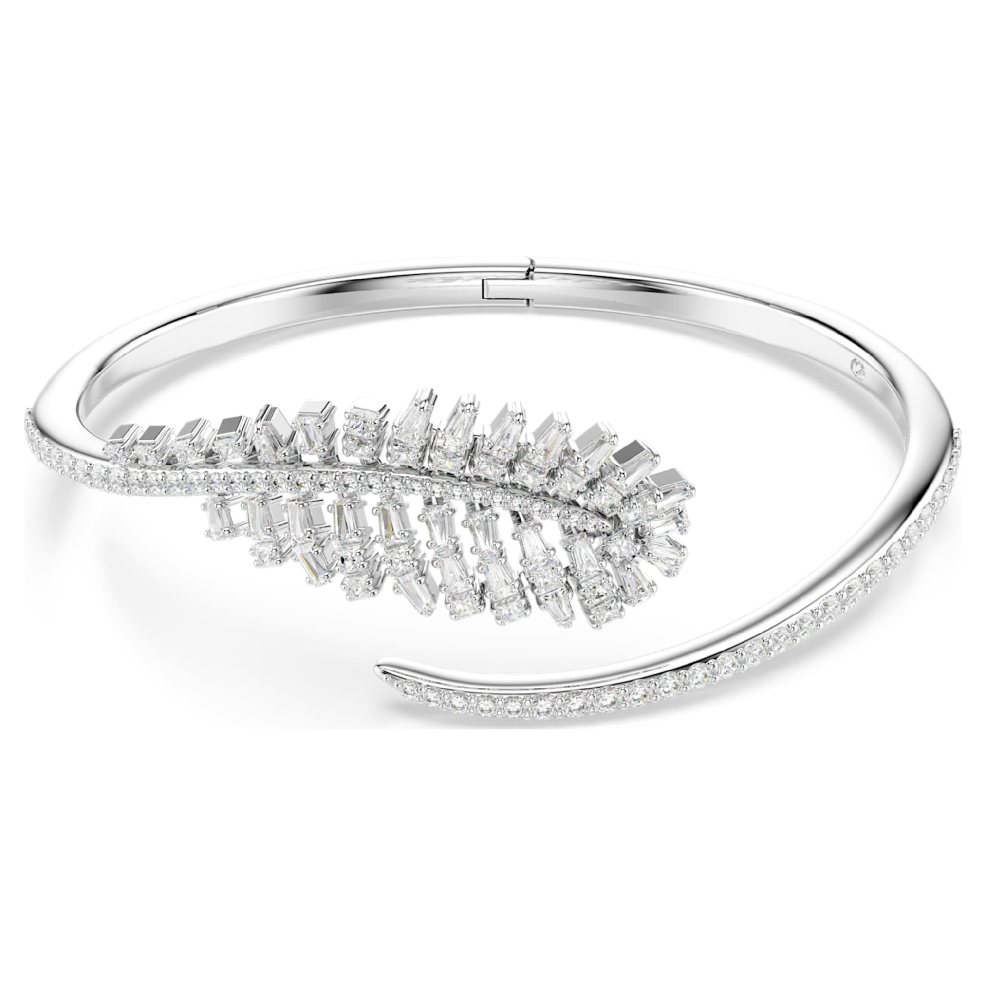 Swarovski Vienna bangle Mixed cuts, Feather, White, Rhodium plated