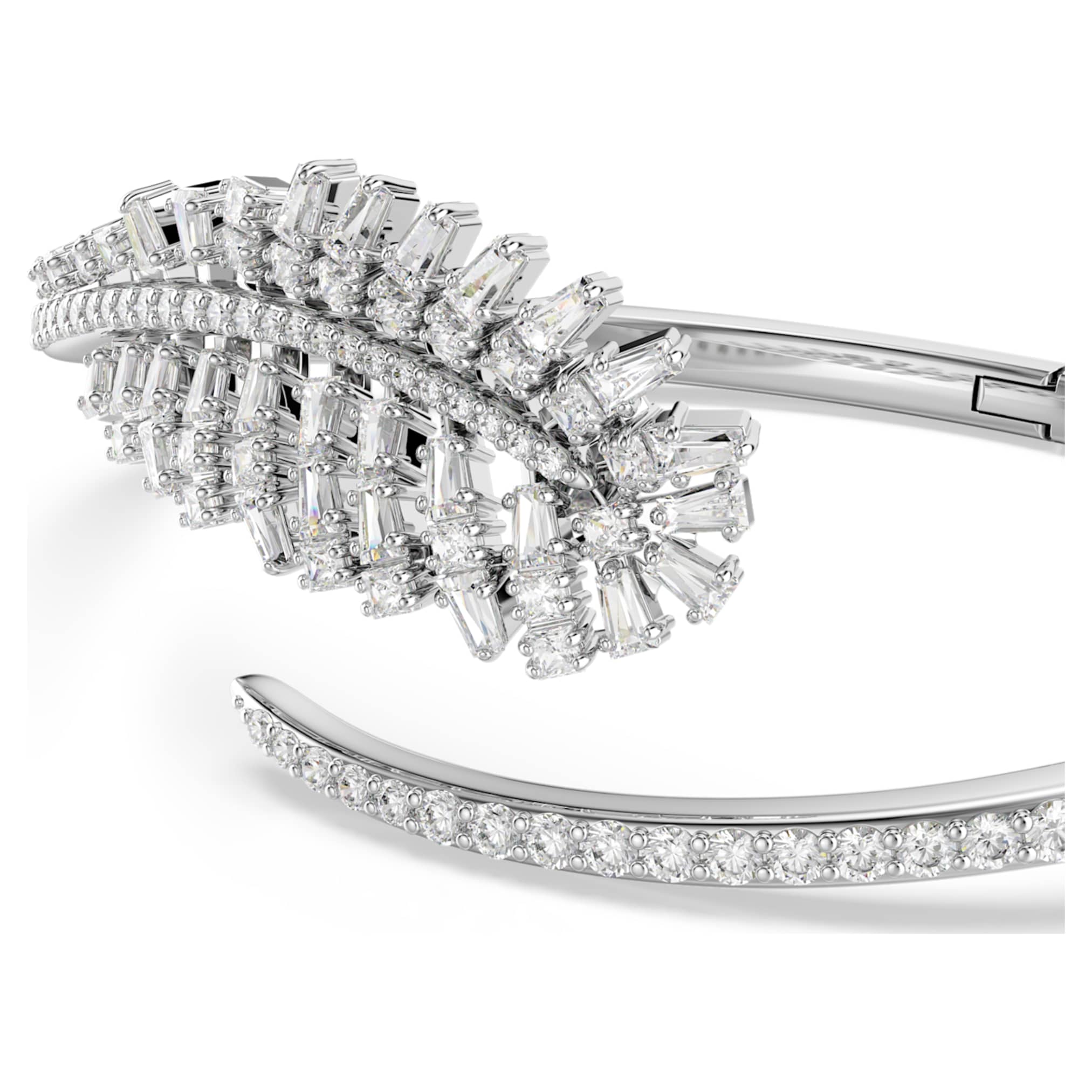 Swarovski Vienna bangle Mixed cuts, Feather, White, Rhodium plated