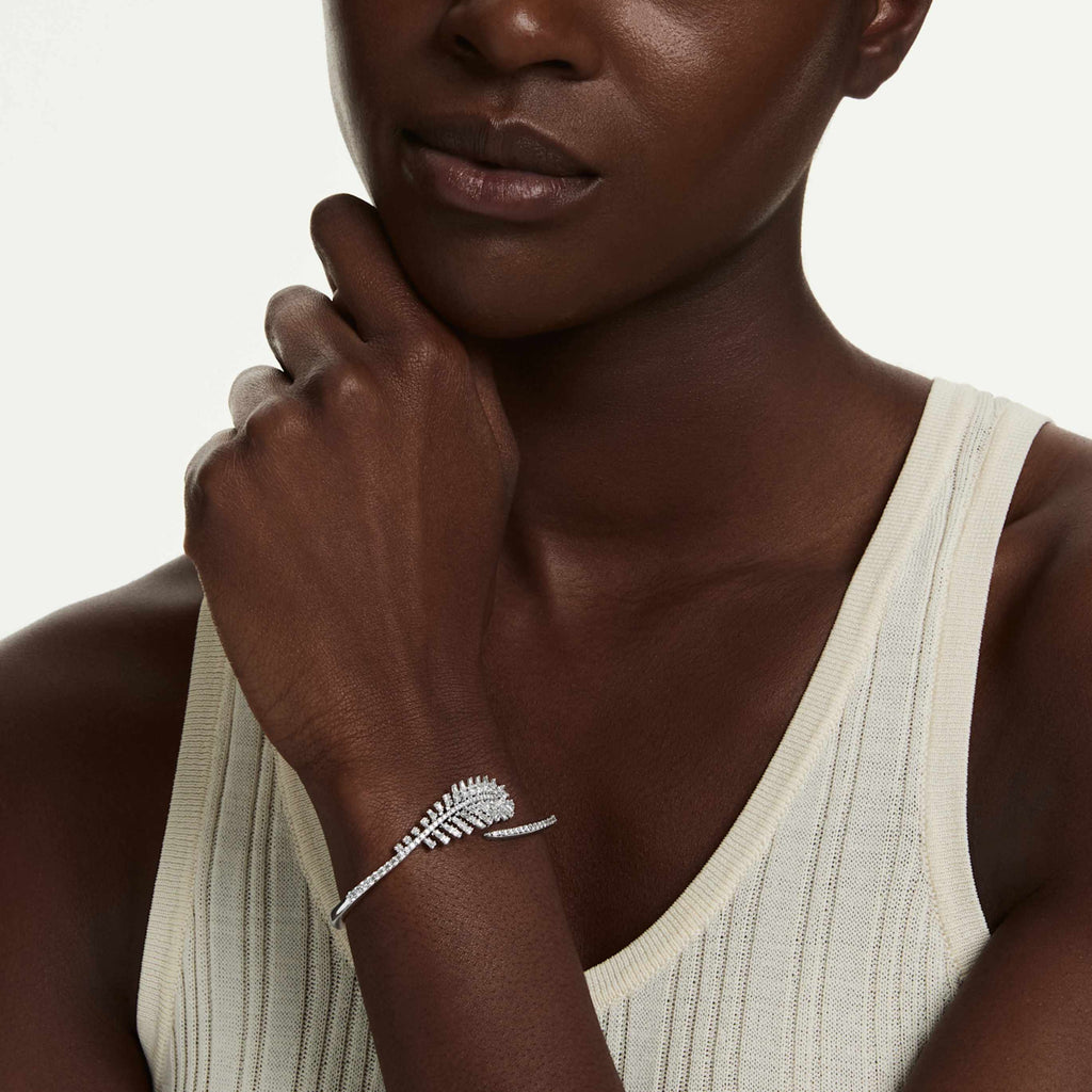 Swarovski Vienna bangle Mixed cuts, Feather, White, Rhodium plated