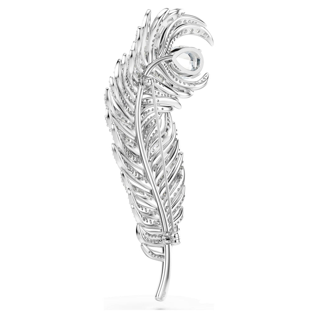 Swarovski Vienna brooch Mixed cuts, Feather, White, Rhodium plated