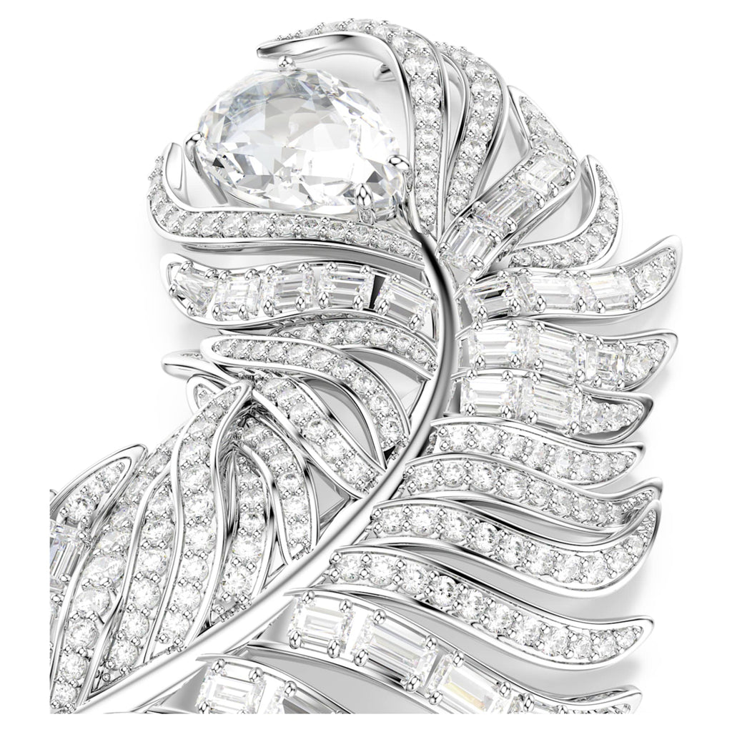 Swarovski Vienna brooch Mixed cuts, Feather, White, Rhodium plated