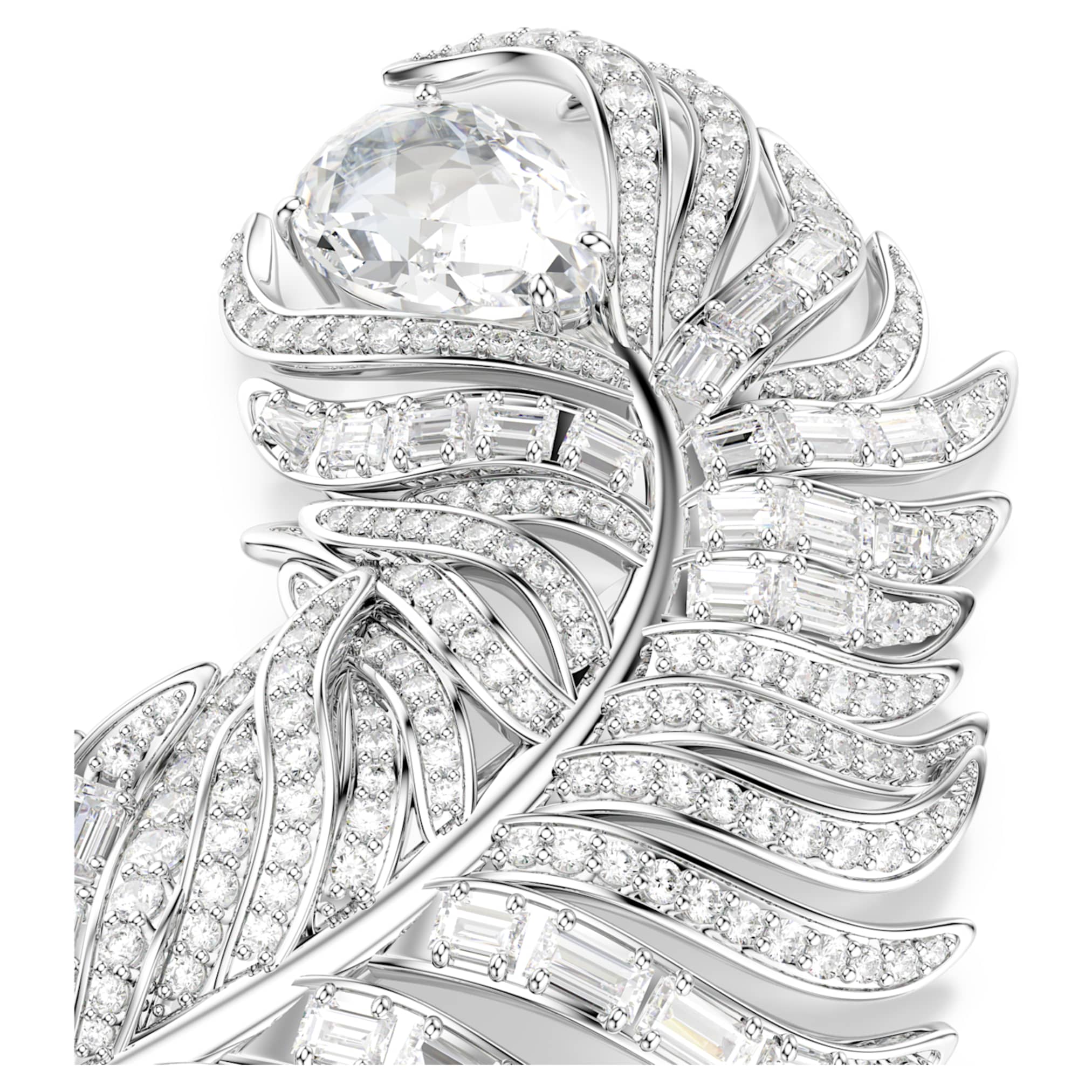 Swarovski Vienna brooch Mixed cuts, Feather, White, Rhodium plated