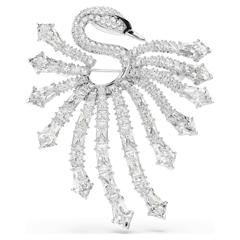 Swarovski Vienna brooch Mixed cuts, Swan, White, Rhodium plated