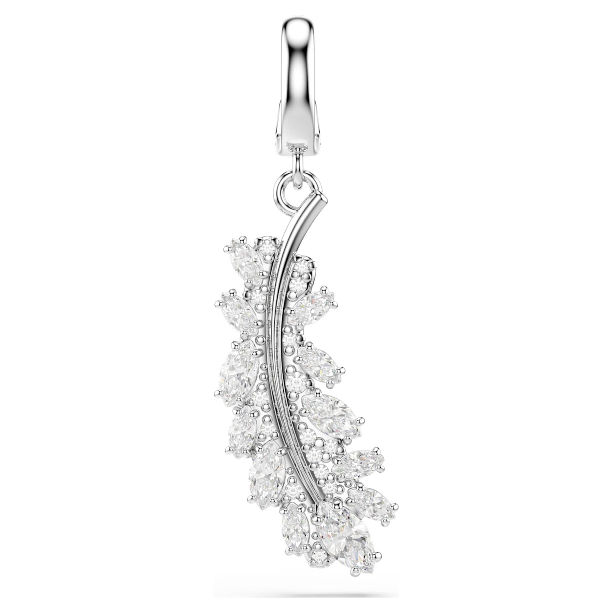 Swarovski Vienna charm Mixed cuts, Feather, White, Rhodium plated