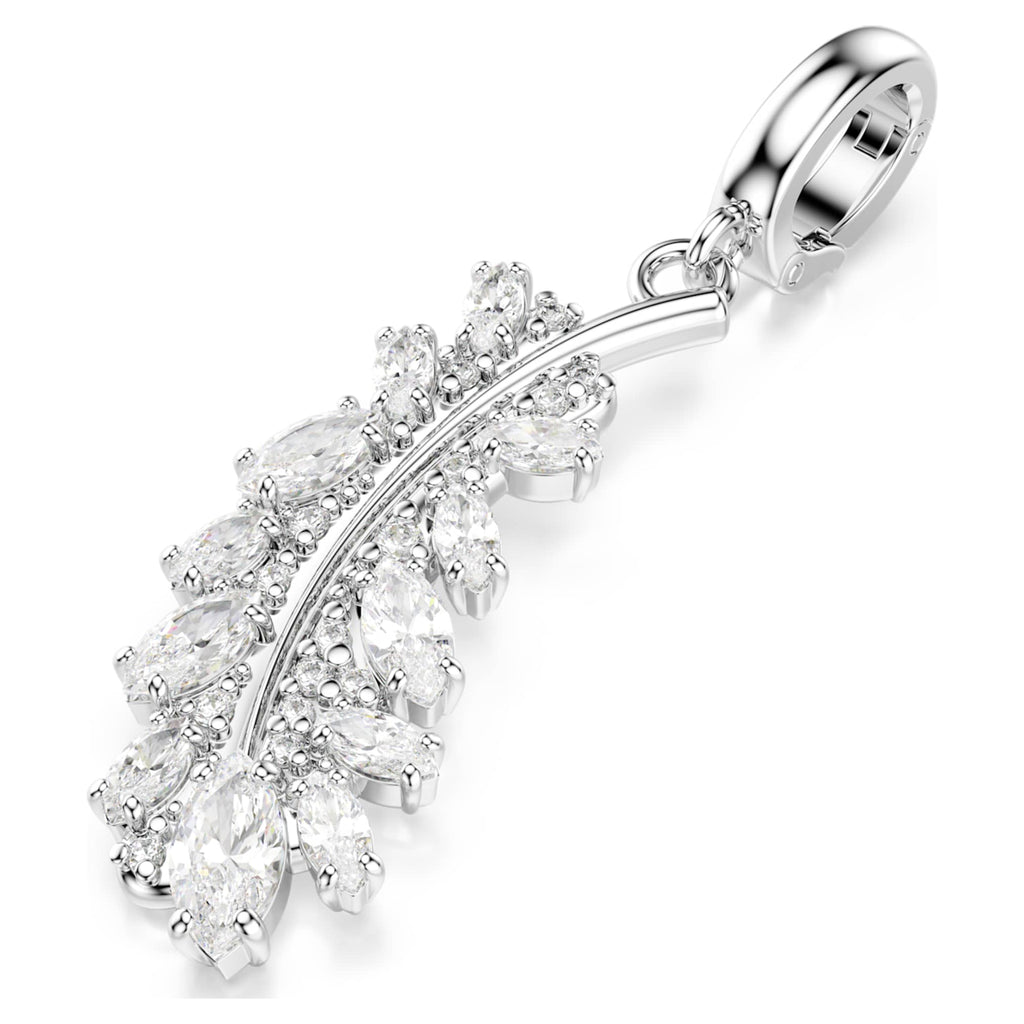 Swarovski Vienna charm Mixed cuts, Feather, White, Rhodium plated