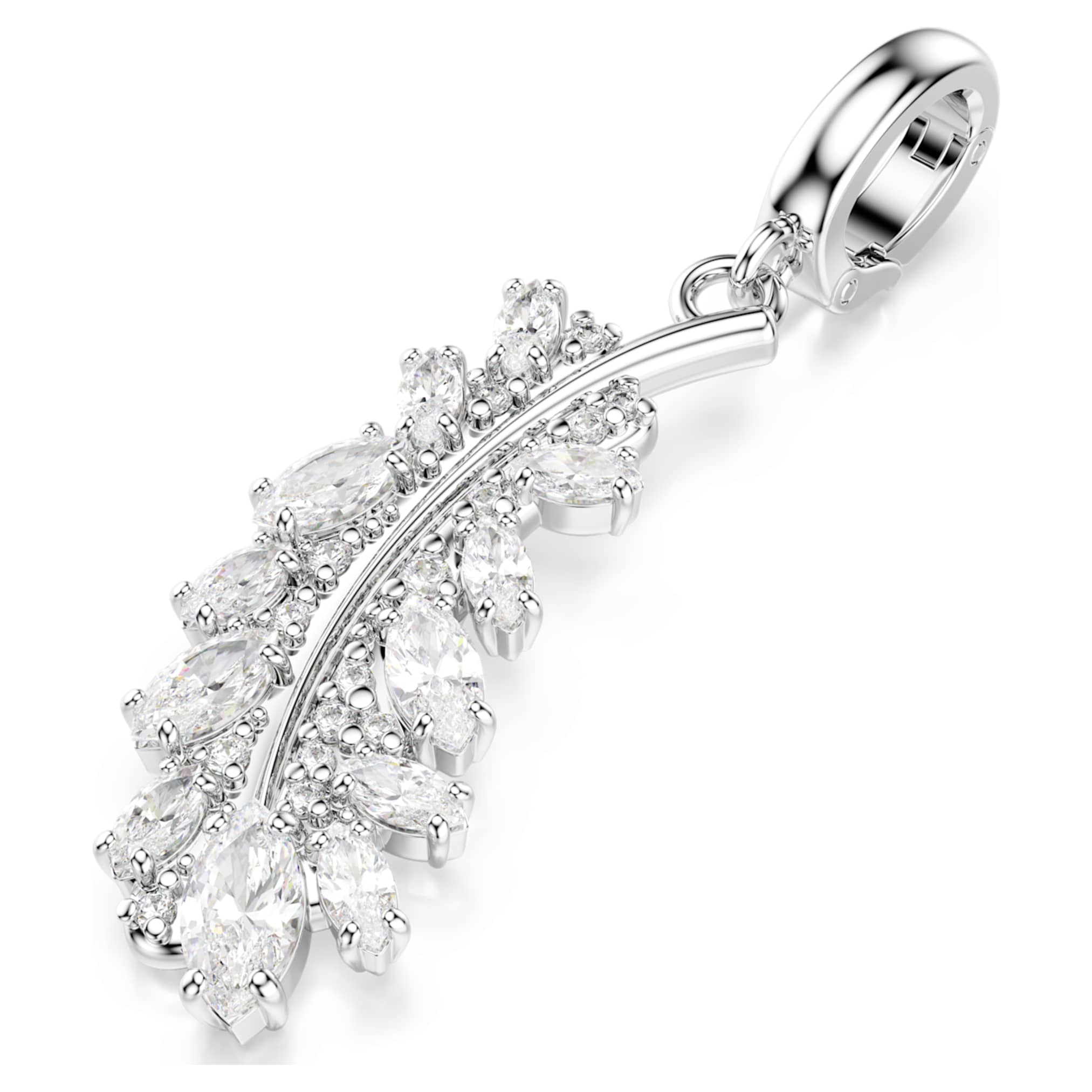 Swarovski Vienna charm Mixed cuts, Feather, White, Rhodium plated