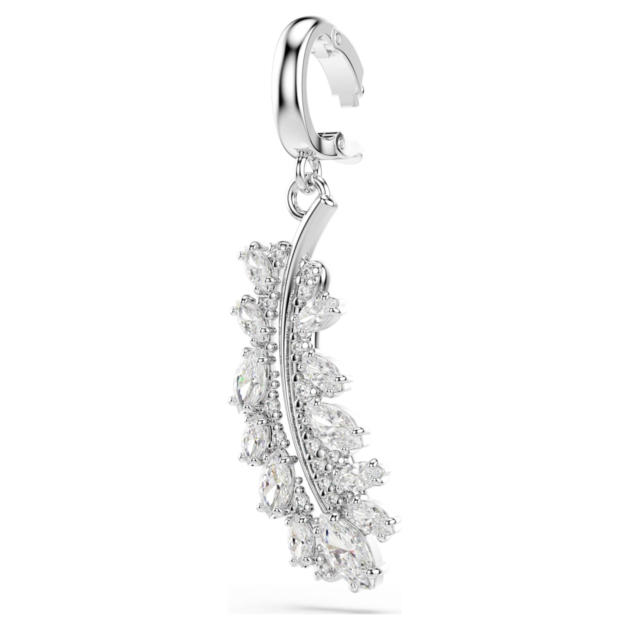 Swarovski Vienna charm Mixed cuts, Feather, White, Rhodium plated