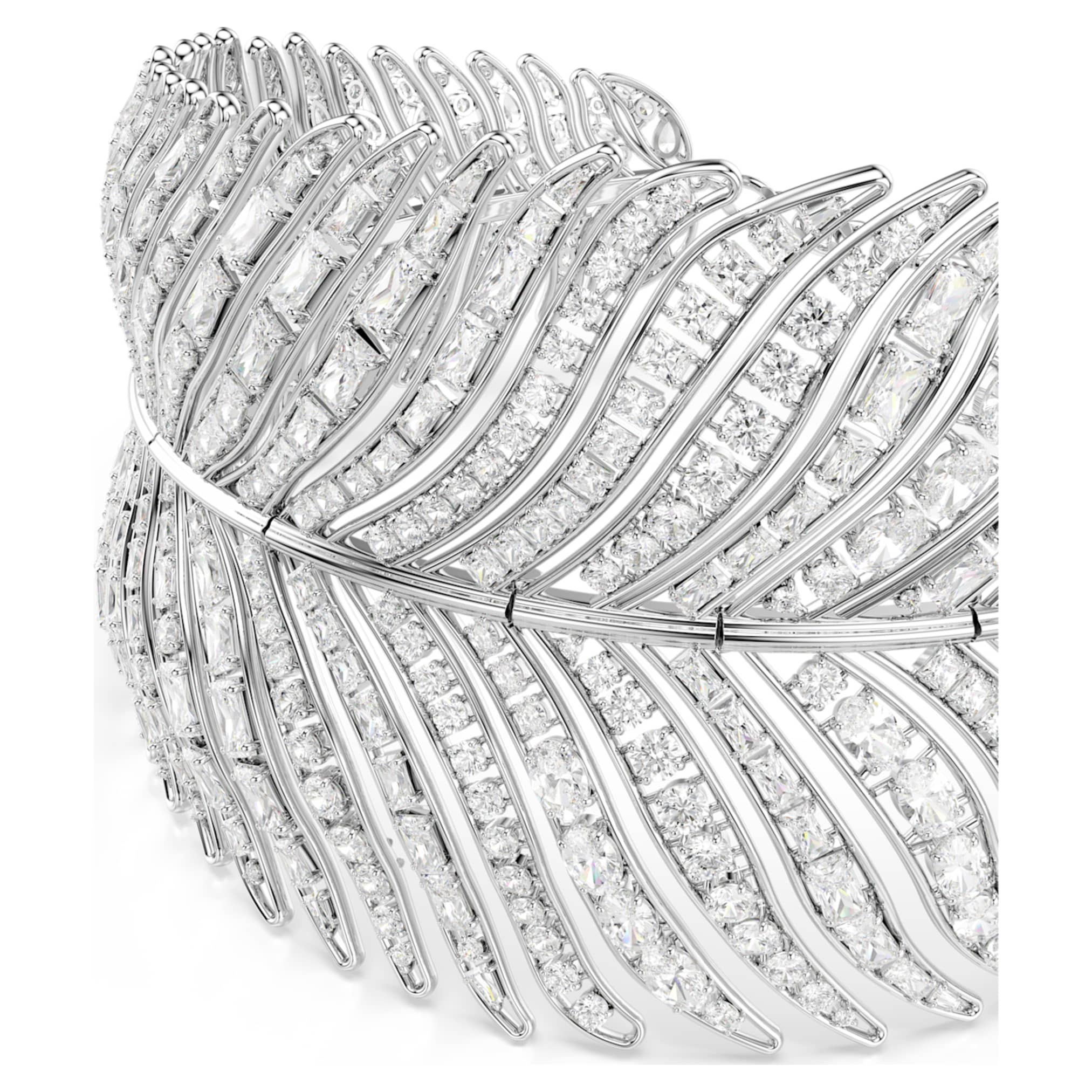 Swarovski Vienna choker Mixed cuts, Feather, White, Rhodium plated