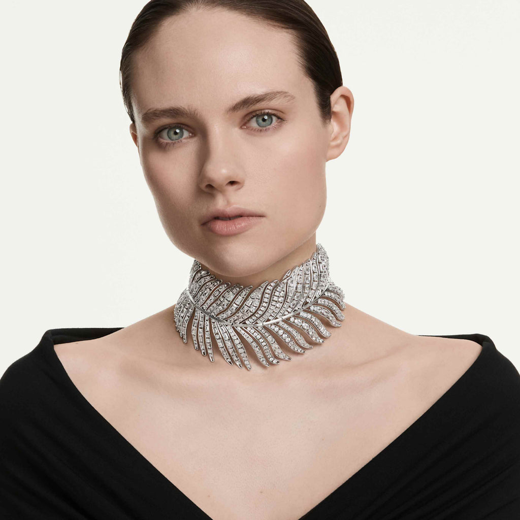 Swarovski Vienna choker Mixed cuts, Feather, White, Rhodium plated