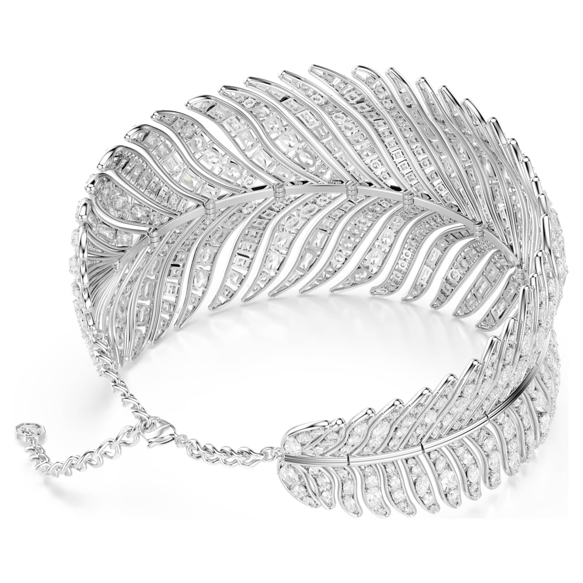 Swarovski Vienna choker Mixed cuts, Feather, White, Rhodium plated