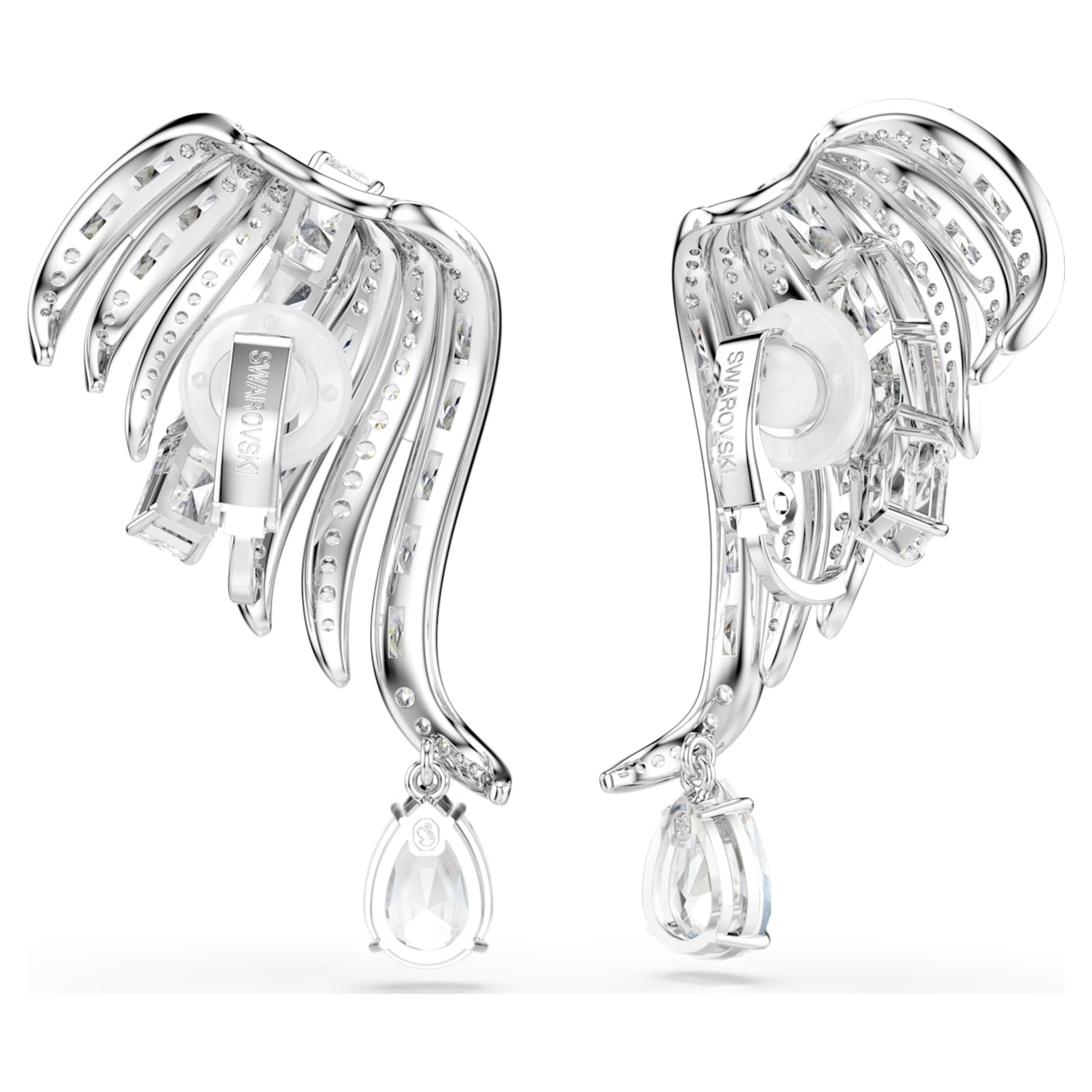 Swarovski Vienna clip earrings Mixed cuts, Swan, White, Rhodium plated