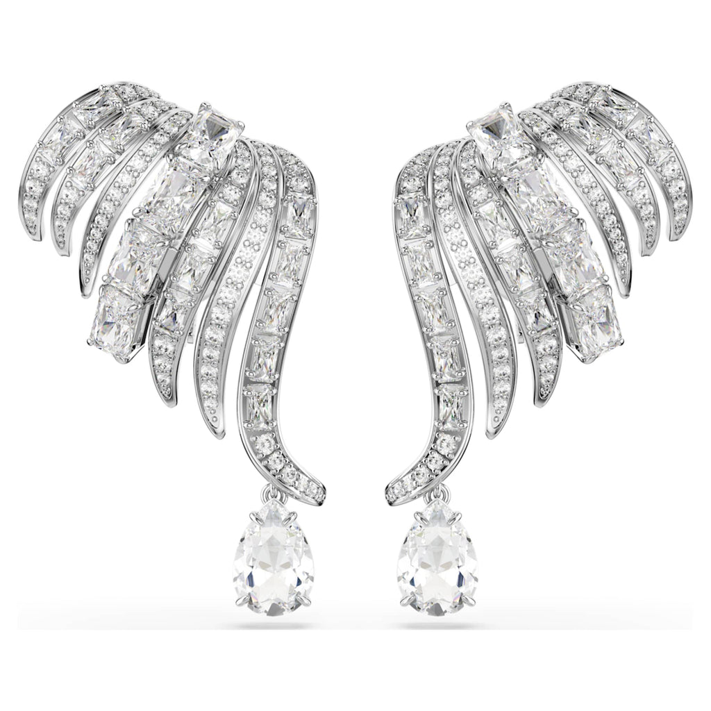 Swarovski Vienna clip earrings Mixed cuts, Swan, White, Rhodium plated