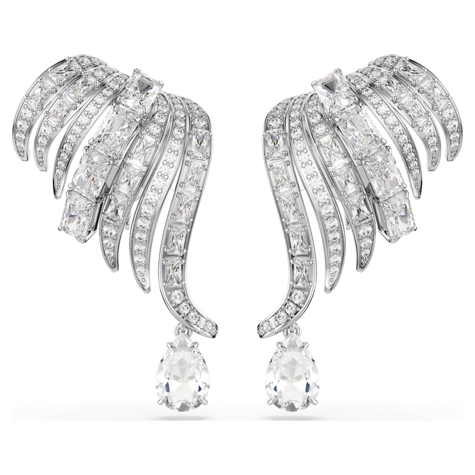 Swarovski Vienna clip earrings Mixed cuts, Swan, White, Rhodium plated