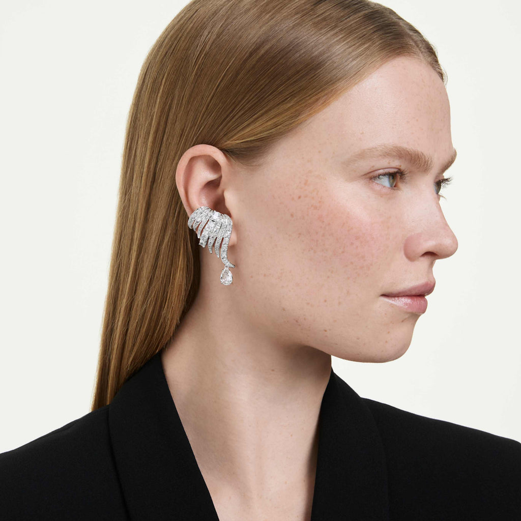 Swarovski Vienna clip earrings Mixed cuts, Swan, White, Rhodium plated
