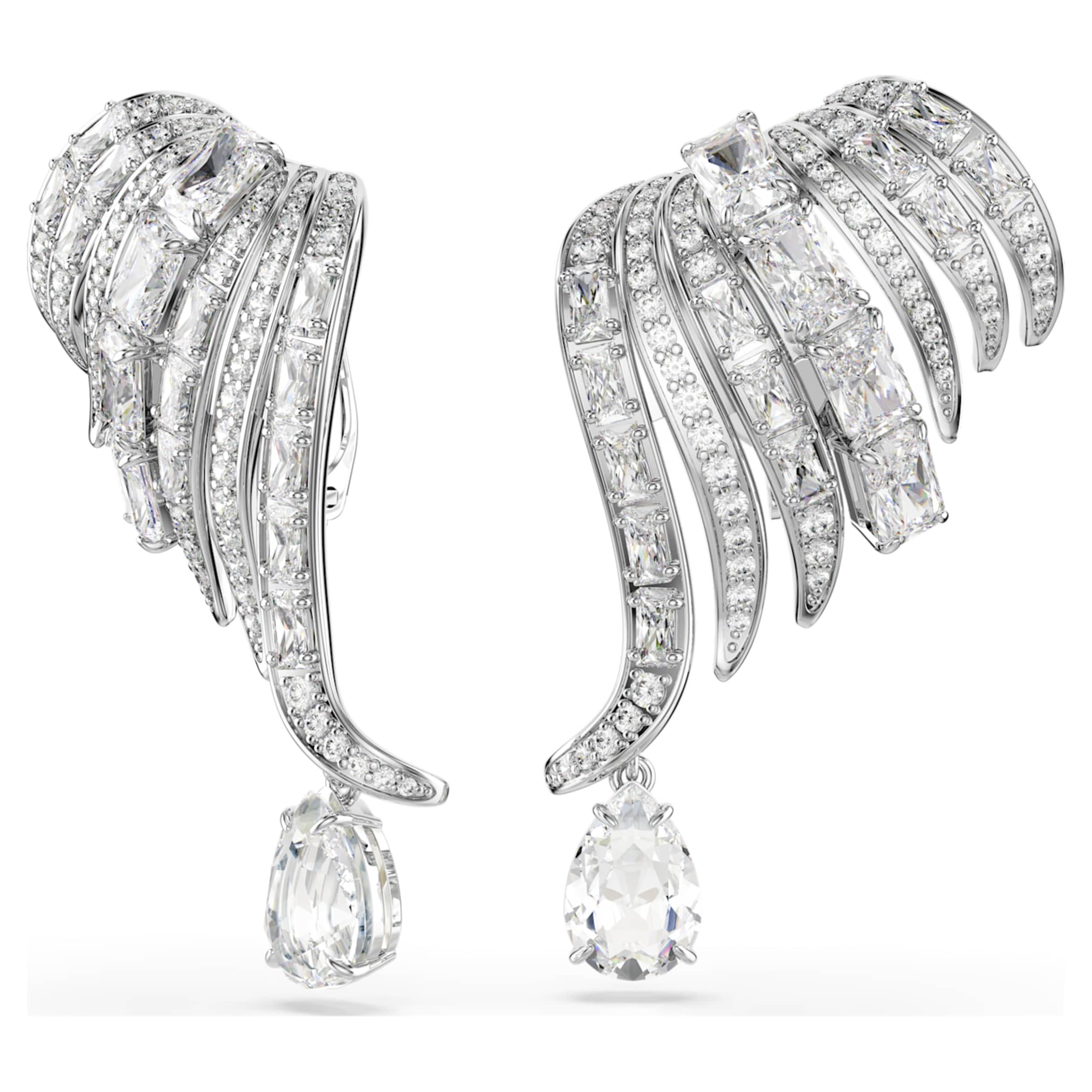 Swarovski Vienna clip earrings Mixed cuts, Swan, White, Rhodium plated