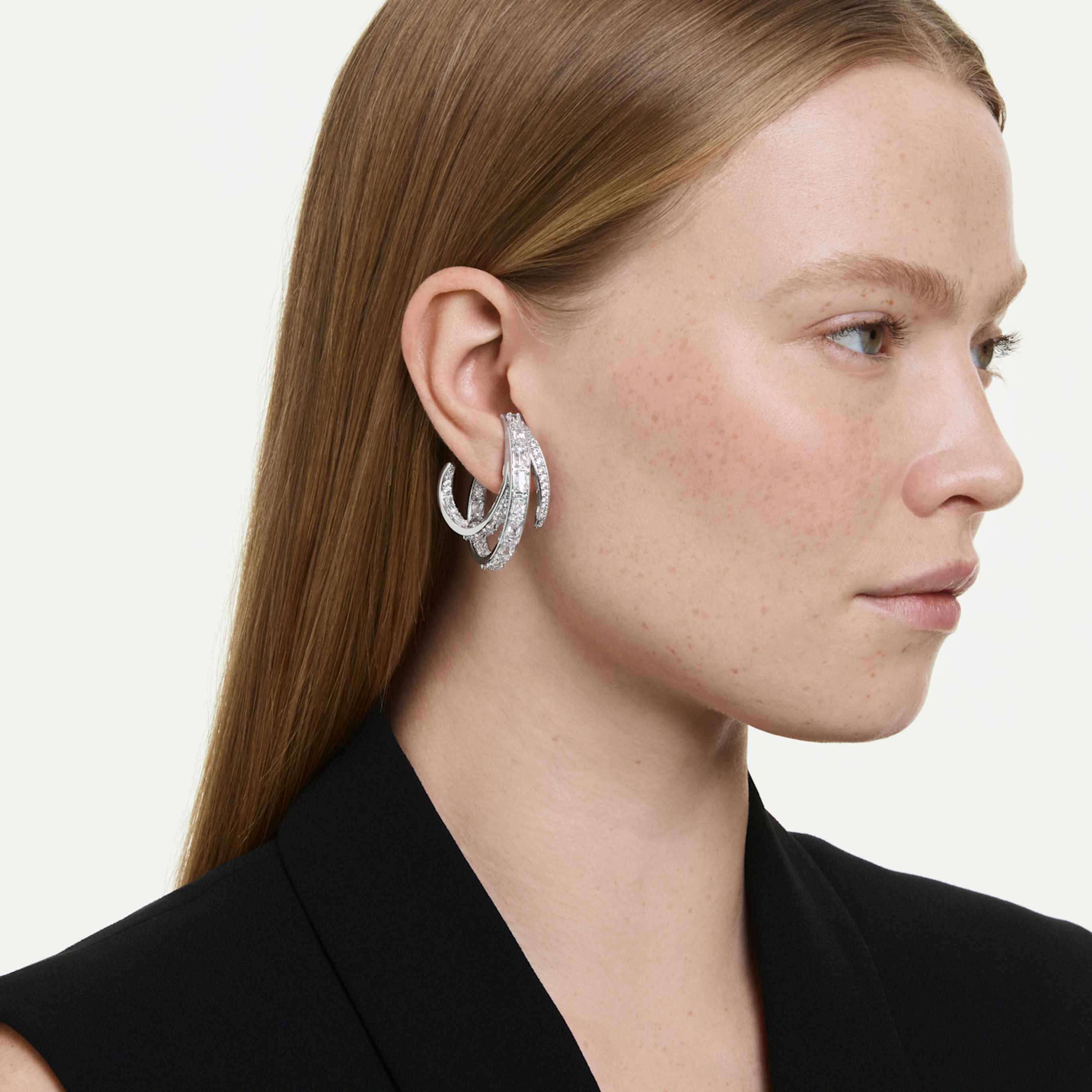 Swarovski Vienna clip earrings Mixed cuts, White, Rhodium plated