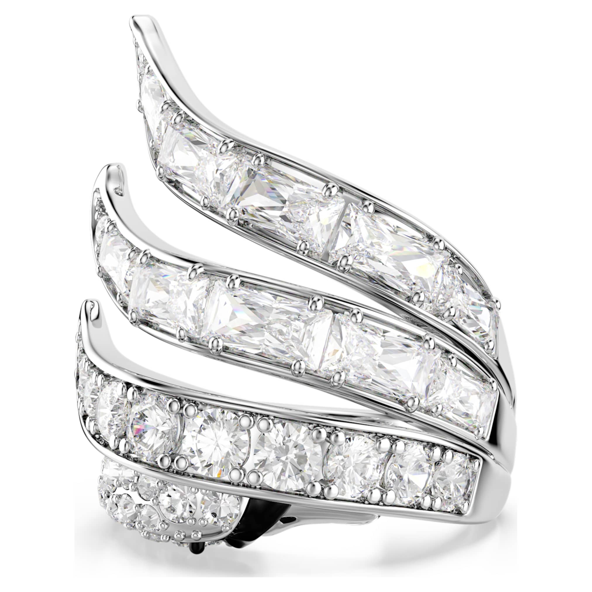 Swarovski Vienna cocktail ring Mixed cuts, Swan, White, Rhodium plated