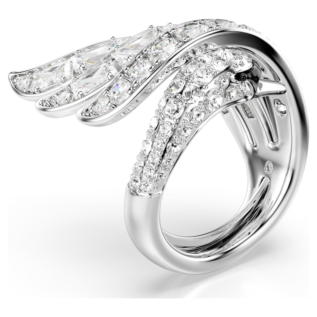 Swarovski Vienna cocktail ring Mixed cuts, Swan, White, Rhodium plated