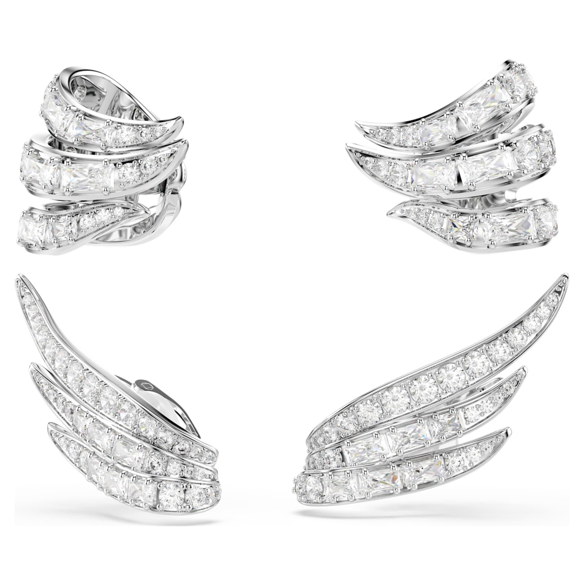 Swarovski Vienna ear cuffs Mixed cuts, Swan, White, Rhodium plated