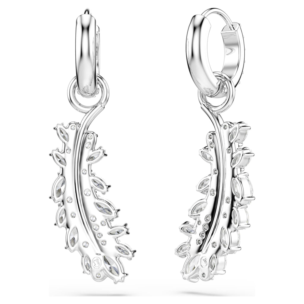 Swarovski Vienna earrings Mixed cuts, Feather, White, Rhodium plated