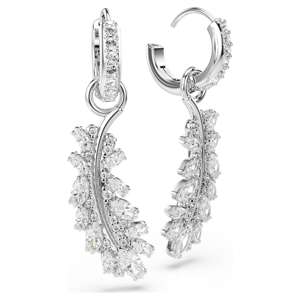 Swarovski Vienna earrings Mixed cuts, Feather, White, Rhodium plated