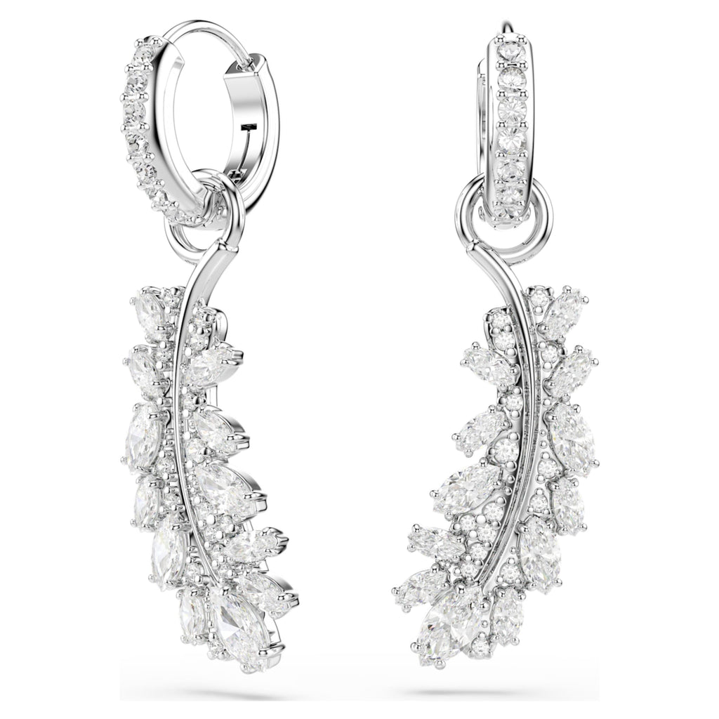 Swarovski Vienna earrings Mixed cuts, Feather, White, Rhodium plated