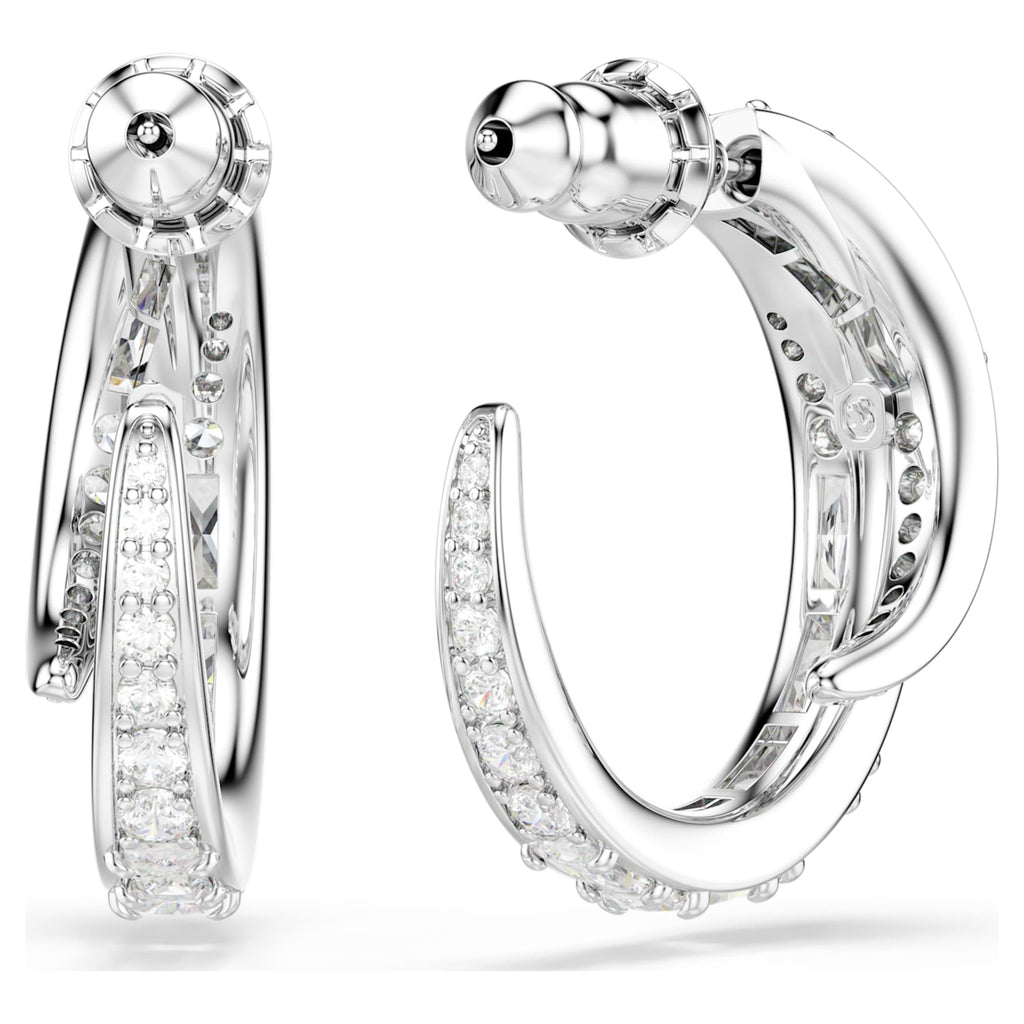 Swarovski Vienna hoop earrings Mixed cuts, White, Rhodium plated