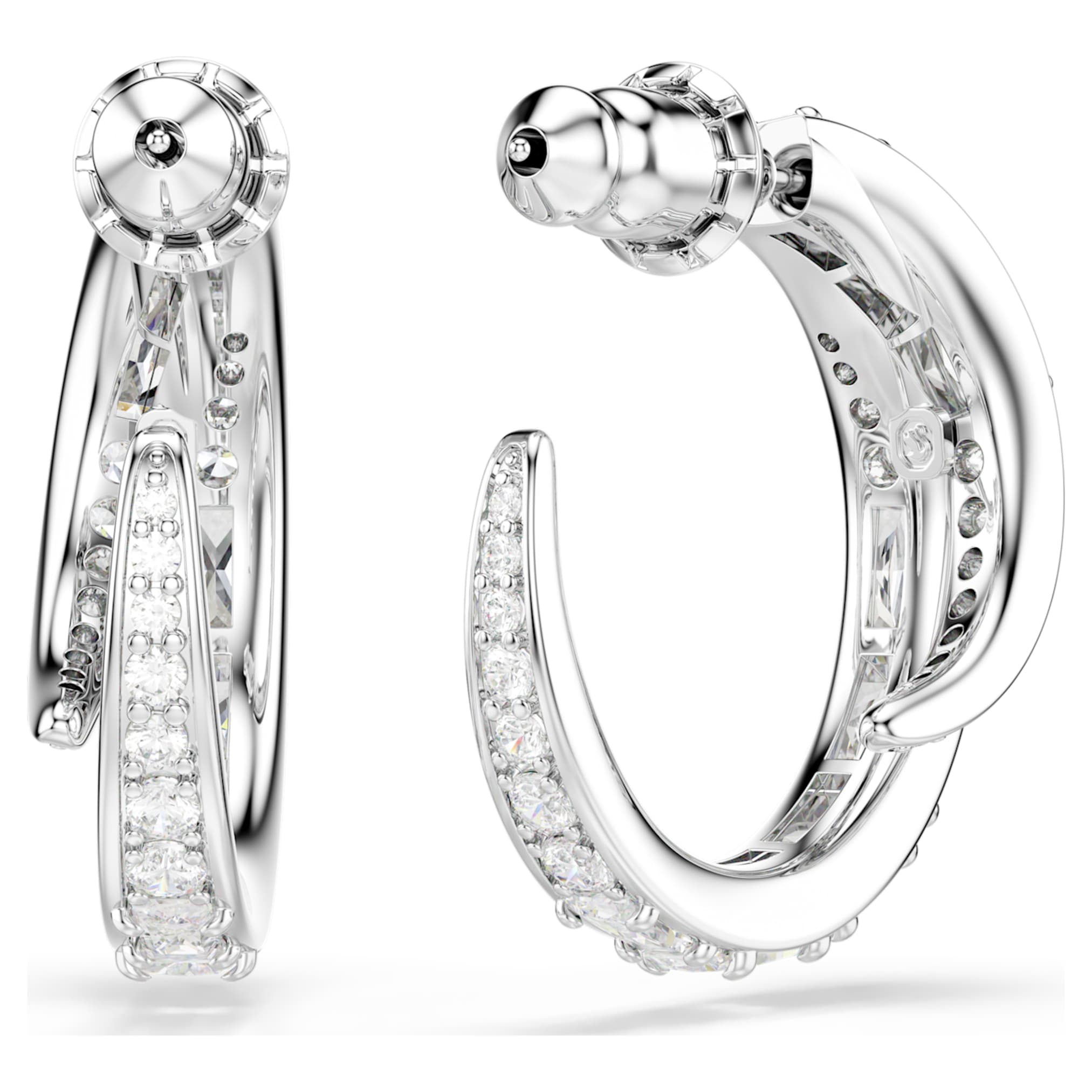 Swarovski Vienna hoop earrings Mixed cuts, White, Rhodium plated