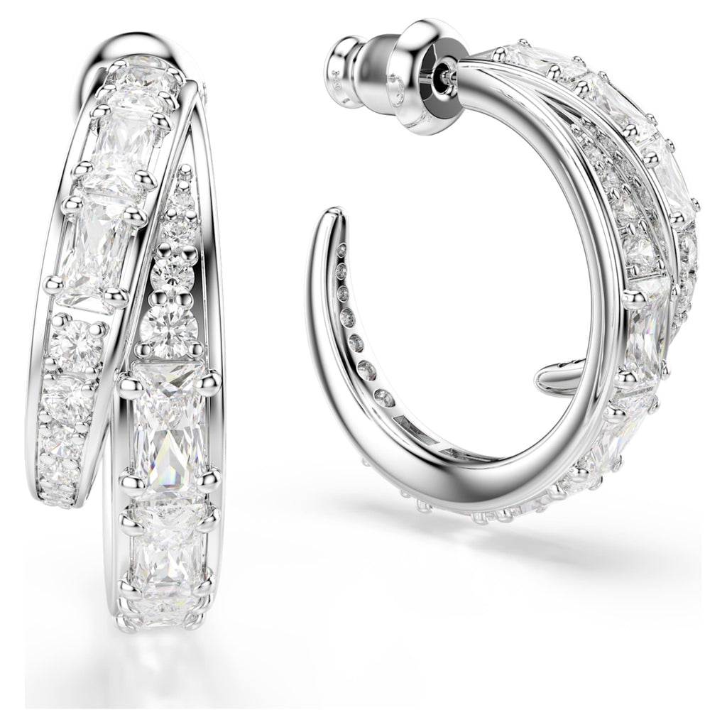 Swarovski Vienna hoop earrings Mixed cuts, White, Rhodium plated