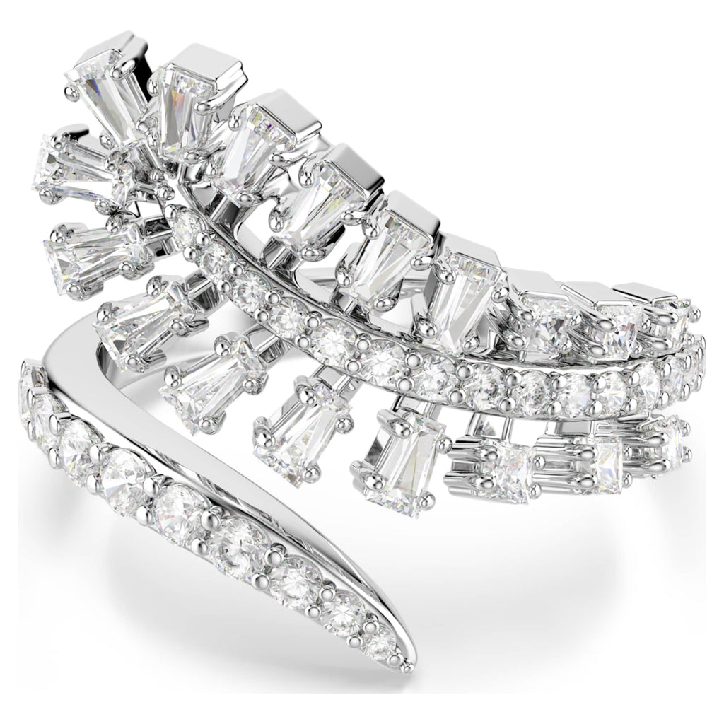 Swarovski Vienna open ring Mixed cuts, Feather, White, Rhodium plated