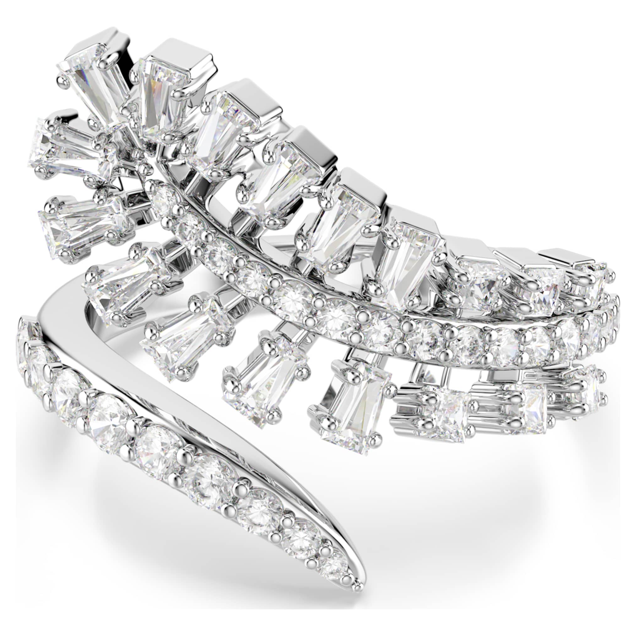 Swarovski Vienna open ring Mixed cuts, Feather, White, Rhodium plated