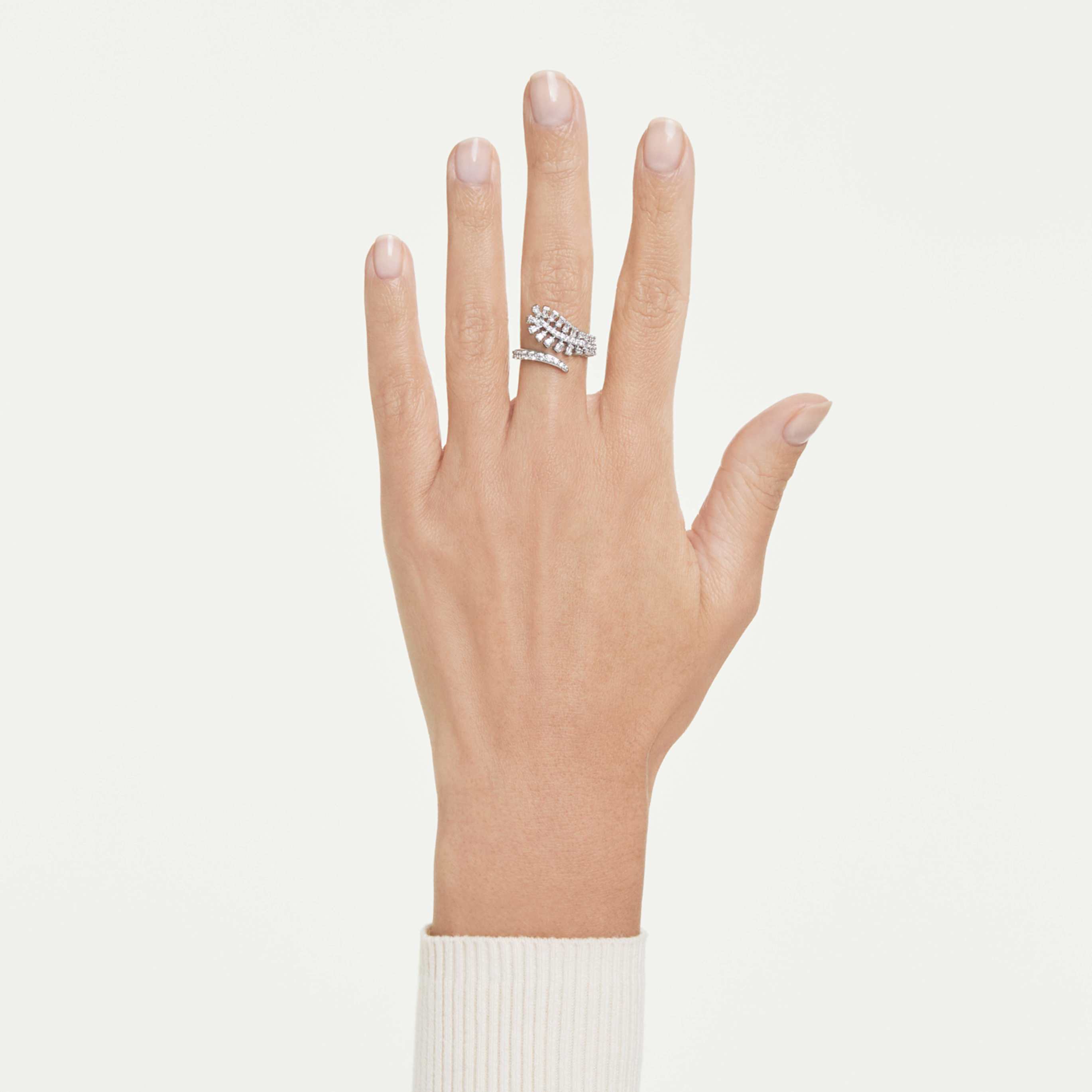 Swarovski Vienna open ring Mixed cuts, Feather, White, Rhodium plated