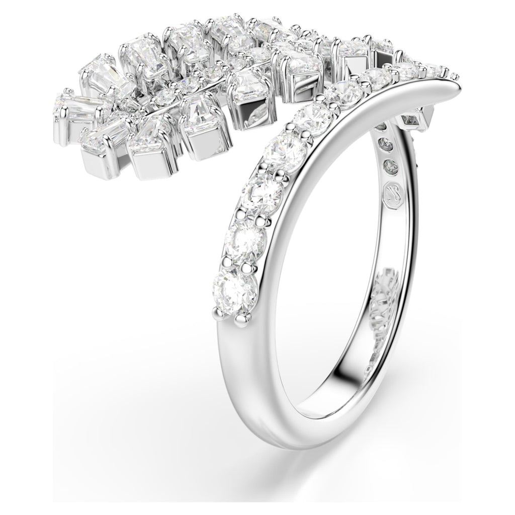 Swarovski Vienna open ring Mixed cuts, Feather, White, Rhodium plated