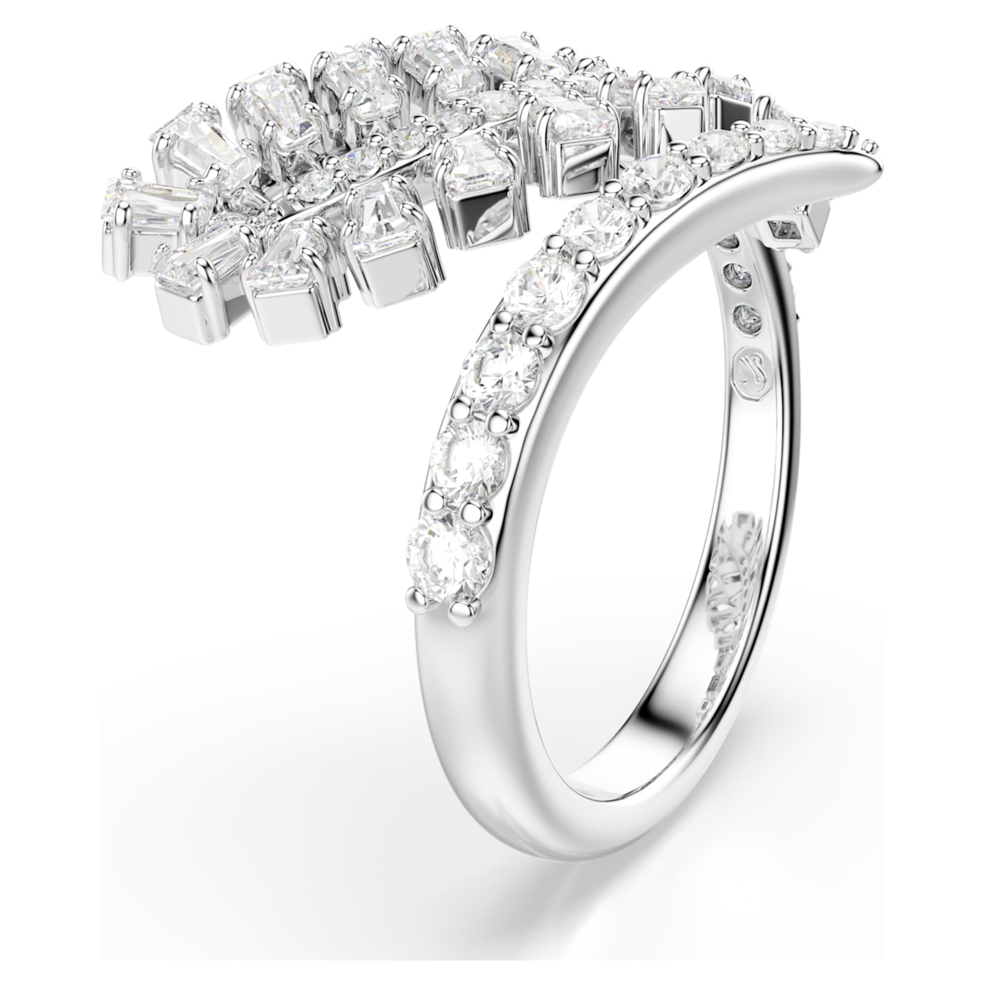 Swarovski Vienna open ring Mixed cuts, Feather, White, Rhodium plated
