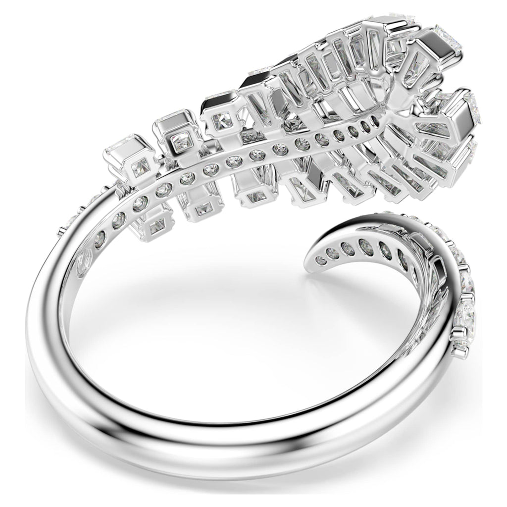 Swarovski Vienna open ring Mixed cuts, Feather, White, Rhodium plated