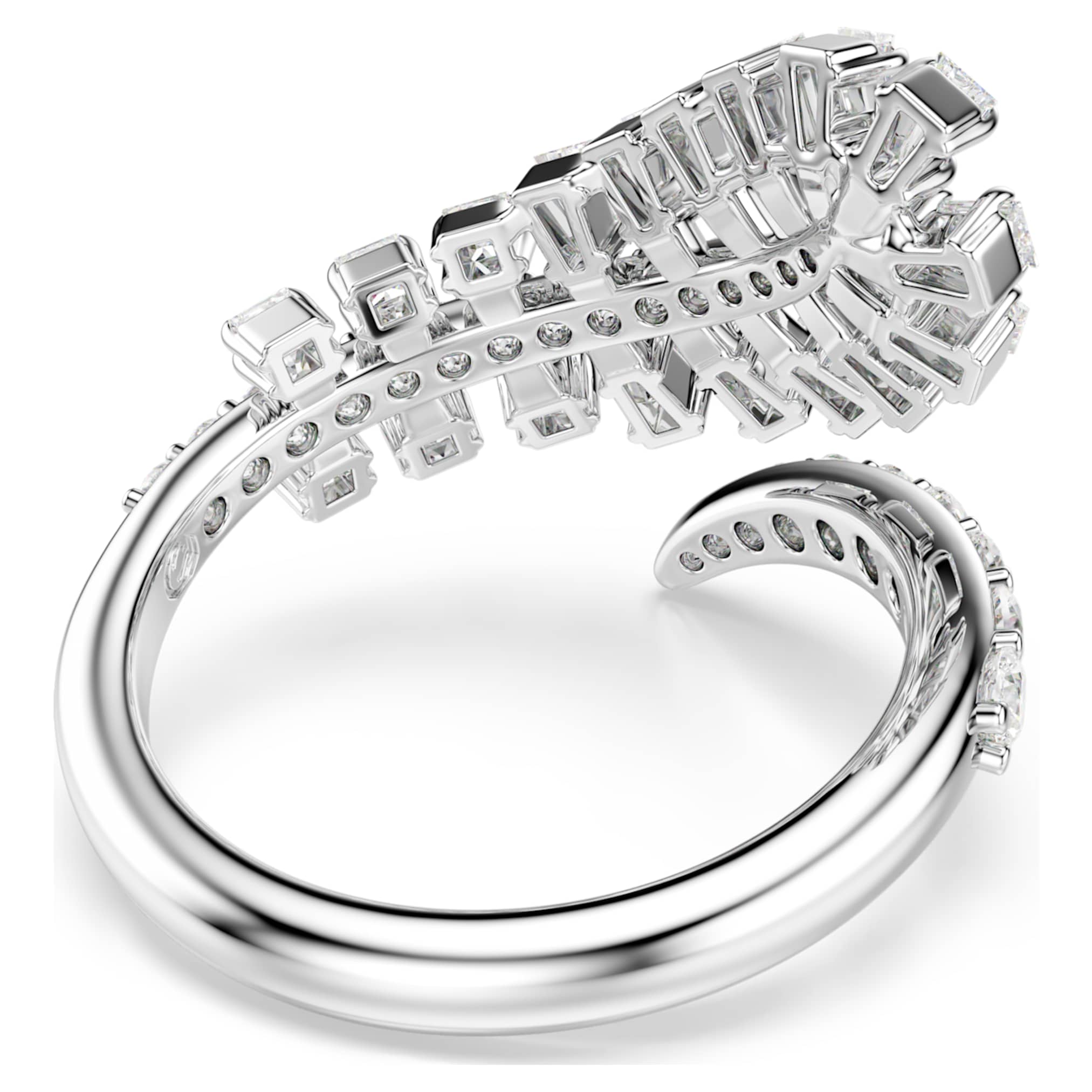 Swarovski Vienna open ring Mixed cuts, Feather, White, Rhodium plated