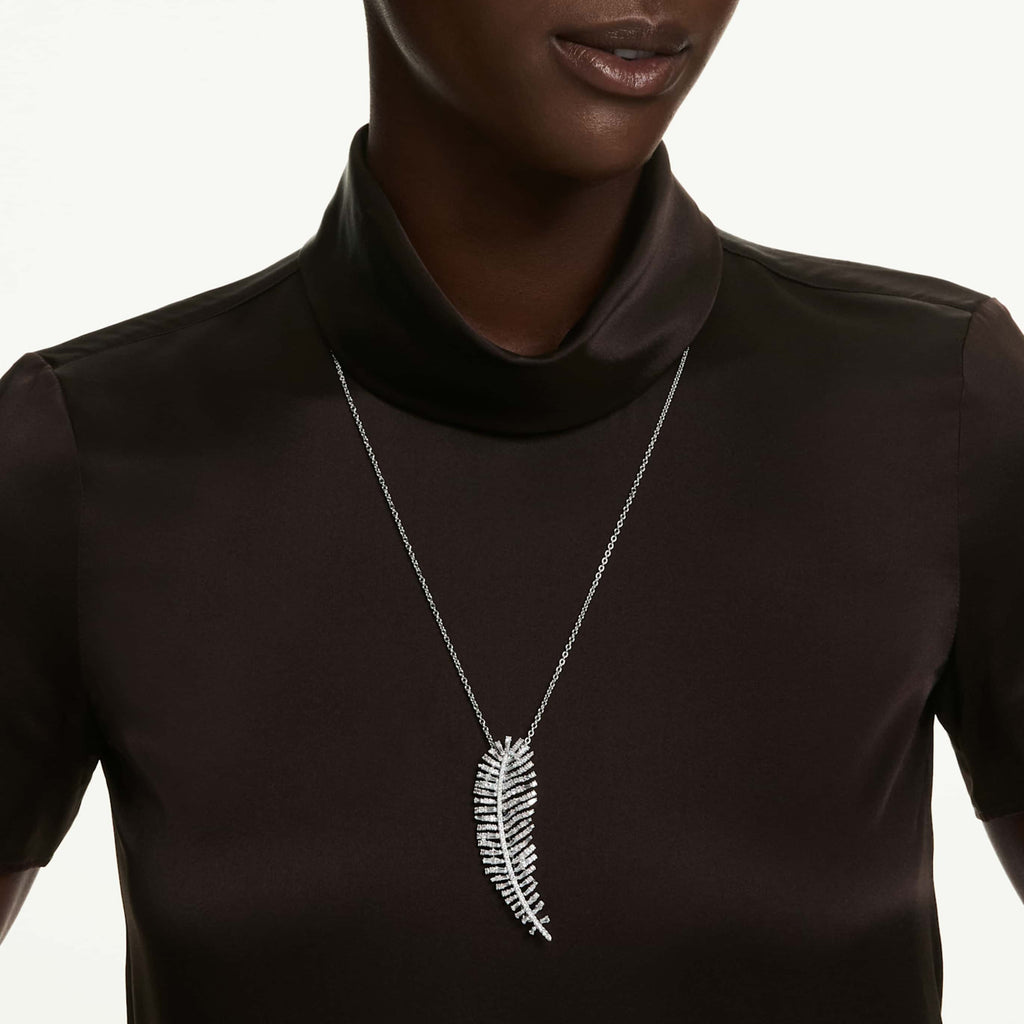 Swarovski Vienna pendant and brooch Mixed cuts, Feather, White, Rhodium plated
