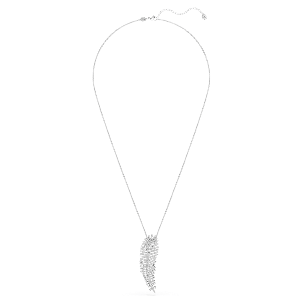 Swarovski Vienna pendant and brooch Mixed cuts, Feather, White, Rhodium plated