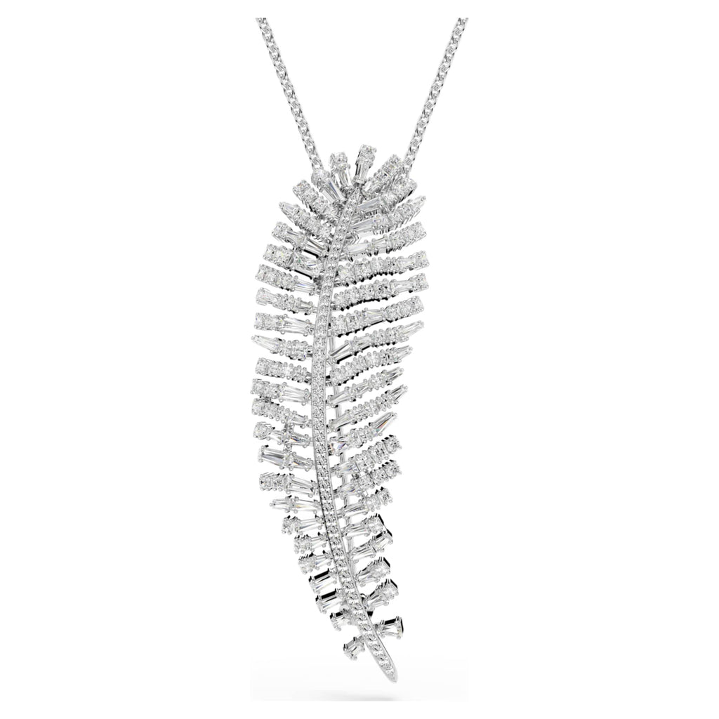Swarovski Vienna pendant and brooch Mixed cuts, Feather, White, Rhodium plated