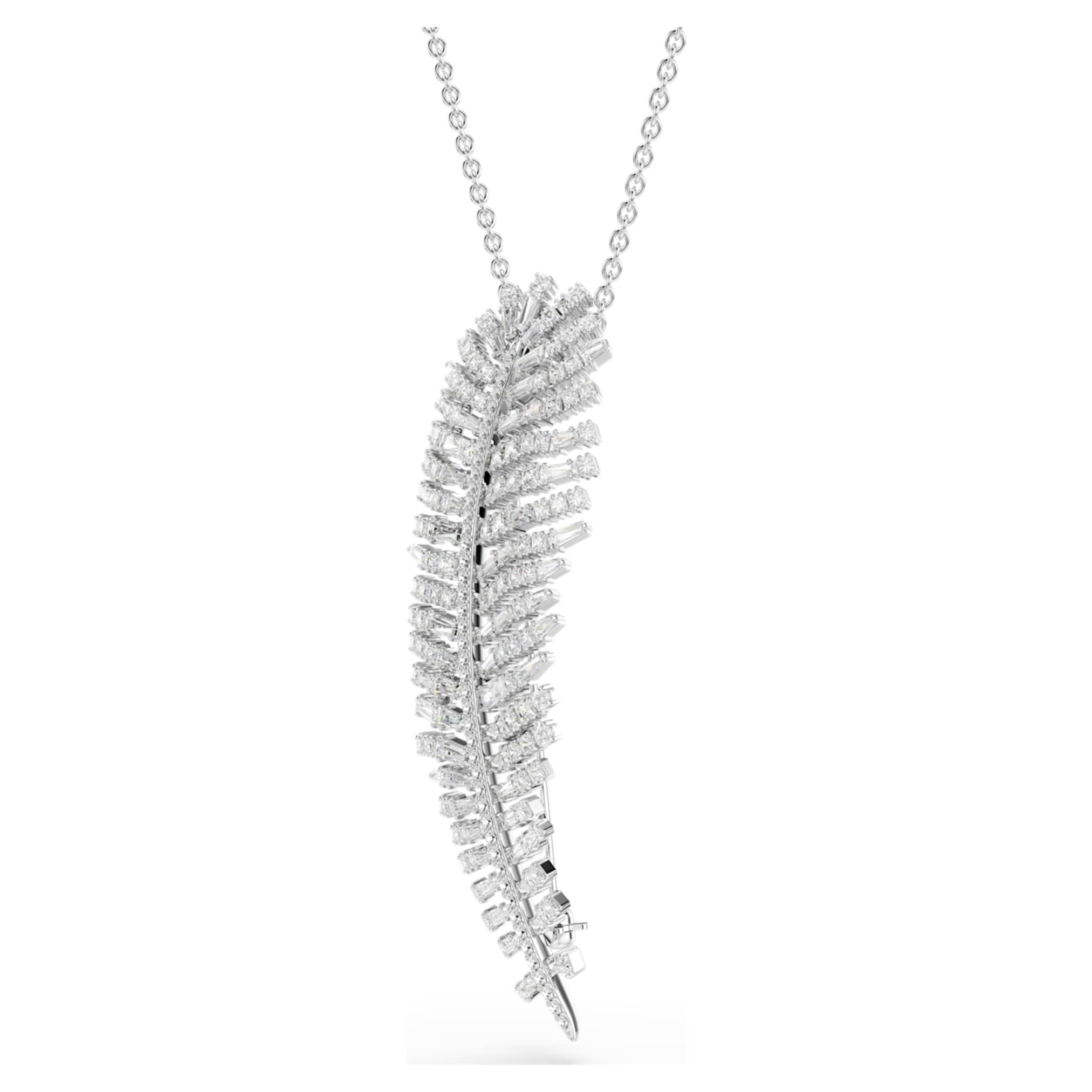 Swarovski Vienna pendant and brooch Mixed cuts, Feather, White, Rhodium plated