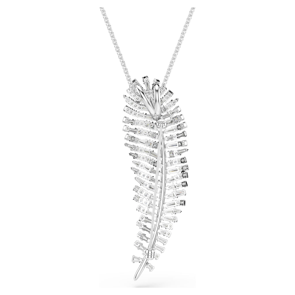 Swarovski Vienna pendant and brooch Mixed cuts, Feather, White, Rhodium plated