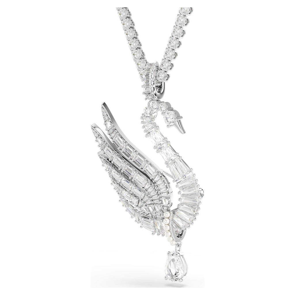 Swarovski Vienna pendant and brooch Mixed cuts, Swan, White, Rhodium plated