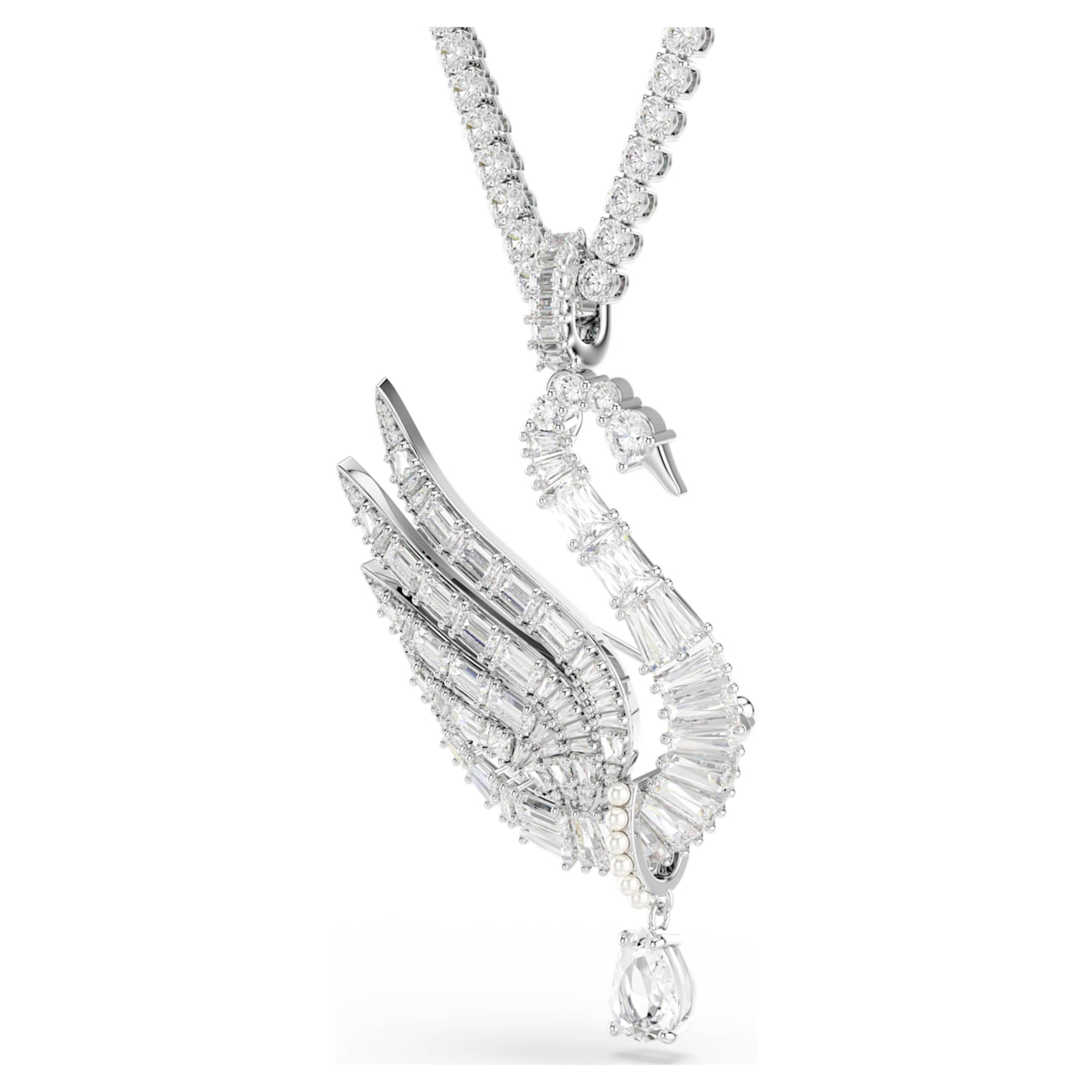 Swarovski Vienna pendant and brooch Mixed cuts, Swan, White, Rhodium plated