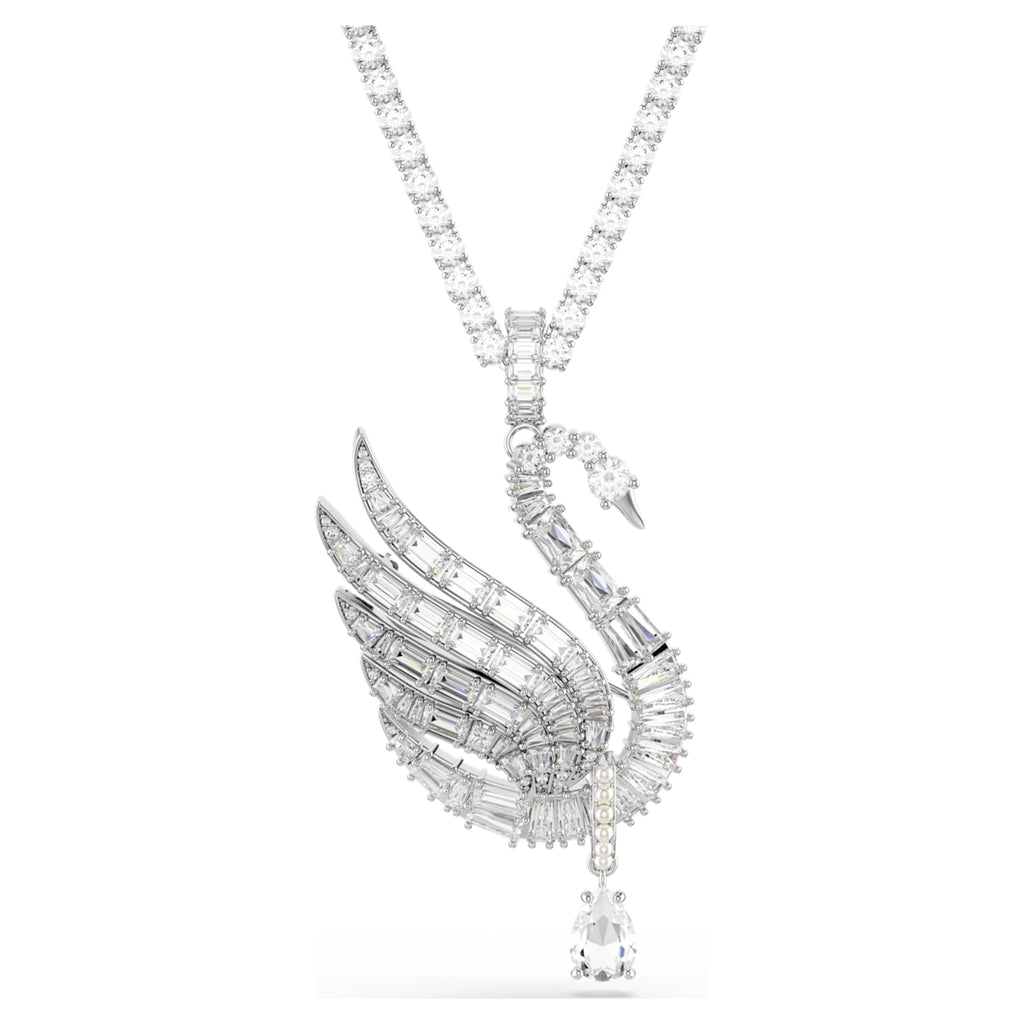 Swarovski Vienna pendant and brooch Mixed cuts, Swan, White, Rhodium plated